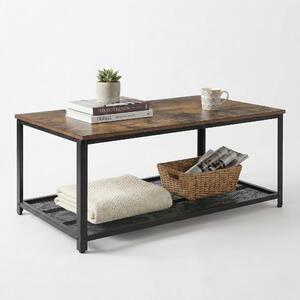 IvoQ Tavolino da salotto industriale rettangolare - look legno vintage e acciaio - 2 livelli - con ripiano in rete - tavolo da soggiorno industriale - robusto, elegante e facile da montare
