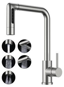Rubinetto da cucina con 5 getti, acciaio inossidabile, girevole a 360°