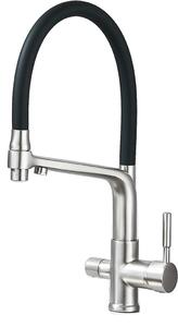 Rubinetto da cucina con filtro, struttura in ottone resistente, design a doppia maniglia, finitura in nichel spazzolato