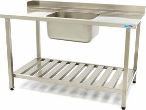 Maxima - Tavolo per lavaggio stoviglie Gastro - 120 x 75 cm - a destra - con lavello e schienale - incl. ripiano di stoccaggio