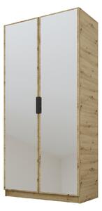 PAWS MOBEL Armadio inclinabile in rovere Artisan 100x52x200 cm, armadio a due ante aperto con specchi, con ripiani e appendini