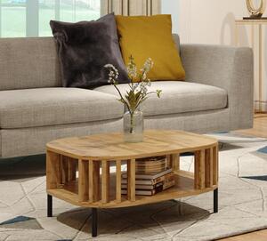 Tavolino BDW, tavolino da divano con ripiano aperto, doghe in rovere Wotan, con ripiano, 68x68cm