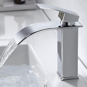 Rubinetto per lavabo a cascata, cromo, miscelatore monocomando, 115 mm, materiale di alta qualità