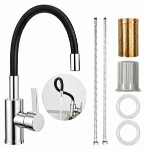 Rubinetto da cucina, flessibile, girevole a 360°, rubinetto da cucina con bocchetta flessibile, miscelatore monocomando in acciaio inossidabile per lavello con aeratore a risparmio idrico, colore nero