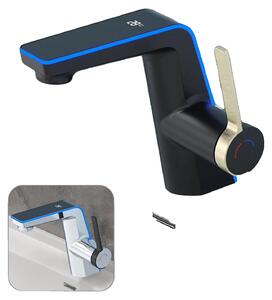 Rubinetto per lavabo, struttura in ottone, miscelatore per acqua calda e fredda, nero