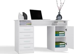 BDW, scrivania ADA con 4 cassetti, 125×75×55 cm, 1 armadio, bianco