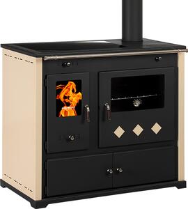 Fornello a legna Prometey Praktik Lux Eco con piano cottura in vetroVetroceramica e forno – Potenza nominale 9,5 kW – Fornello a legna per riscaldamento e cottura – Classe di efficienza energetica A+