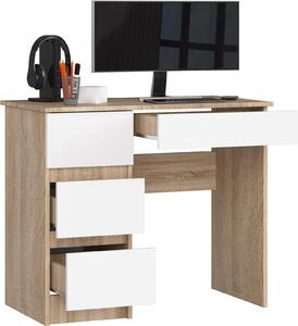 BDW scrivania per ufficio con 4 cassetti, scrivania da gioco, rovere Sonoma / bianco a sinistra