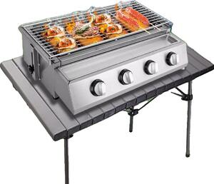 Barbecue a gas, 4 bruciatori, facile da pulire, argento