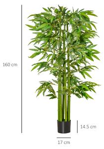 HOMCOM Pianta di Bambù Artificiale 160cm con Vaso Nero, Pianta Finta Realistica con 975 Foglie per Interno ed Esterno