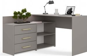 BDW Scrivania ad angolo, 3 cassetti 2 ripiani, grigio, 120x7x50 cm