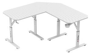 Huzaro Hero 7.3 Scrivania da gioco bianca, regolabile in altezza, design angolare, 140x80 cm, piano in fibra di carbonio, supporto per cuffie e bevande, fino a 100 kg