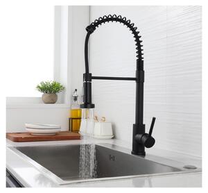 Rubinetto da cucina nero, con soffione estraibile, girevole a 360°, in acciaio inossidabile