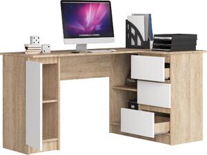 BDW, scrivania angolare destra, 3 cassetti, 4 ripiani, rovere Sonoma / bianco