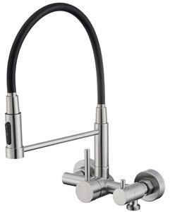 Rubinetto da cucina da montare a parete, con attacco da 3/4 di pollice, bocchetta girevole a 360° e finitura spazzolata