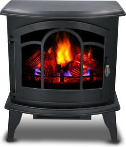 Caminetto elettrico d'atmosfera alpina Vicenza - telecomando e timer - fiamme LED - 2000W - nero