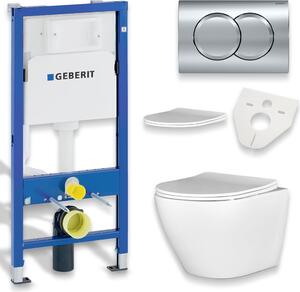 SET WC: elemento pre-murale Duofix + WC Slim Soft-Close Desna White + tappetino fonoassorbente + piastra di risciacquo in cromo