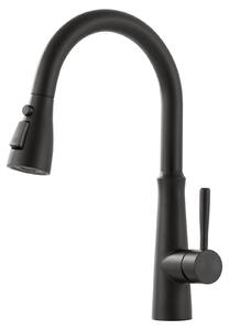 Rubinetto da cucina estensibile, girevole a 360°, con 2 tipi di getto d'acqua, colore nero