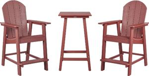 BELIANI Set di mobili da giardino in plastica rossa imitazione legno tavolo bar e sedie resistente alle intemperie stile moderno esterno