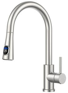 Rubinetto da cucina con LED, doccetta estraibile, display della temperatura, rotazione a 360°, acciaio inossidabile