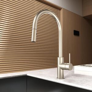Rubinetto da cucina con doccetta estraibile, cromato, girevole a 360°, con 2 getti d'acqua