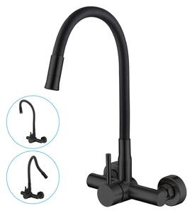 Rubinetto da cucina da montare a parete, colore nero, con attacco da 3/4 per lavastoviglie e lavatrice