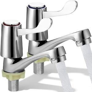 2 rubinetti per lavabo da bagno, con manopole cromate e due rubinetti separati per acqua calda e fredda