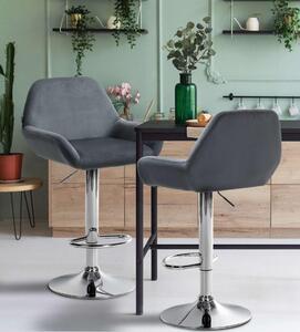 Set di 2 sgabelli da bar - sedute in velluto - altezza regolabile, girevole a 360° | Colore: grigio scuro. Materiale base: metallo cromato
