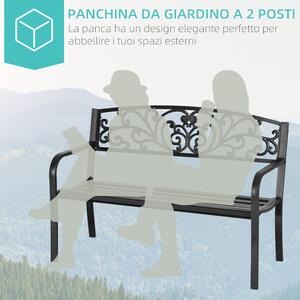 Outsunny Panchina da Giardino in Metallo con Schienale Decorato, 127x60x87cm - Nero