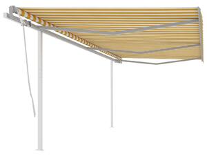 Tenda da Sole Retrattile Manuale con Pali 6x3m Gialla e Bianca