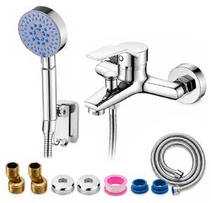 Rubinetto per vasca da bagno con doccetta manuale, miscelatore per vasca, cromato, realizzato in ottone