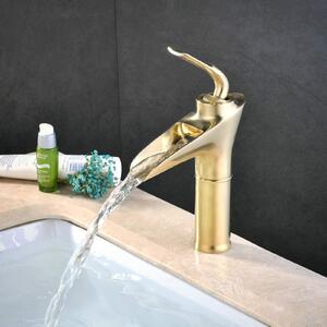 Rubinetteria da bagno in ottone dorato spazzolato, miscelatore per lavabo a cascata, miscelatore monocomando per lavabo con un foro