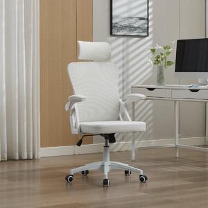 Sedia da ufficio ergonomica in rete con supporto lombare e poggiatesta regolabili – Sedia da scrivania direzionale a schienale alto per casa/ufficio. Bianca