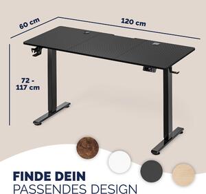 CASARIA® Scrivania regolabile in altezza elettricamente 120 x 60 cm con caricatore wireless e porta USB-C/A, display LCD, funzione memoria, portata 80 kg, ergonomica, effetto carbonio