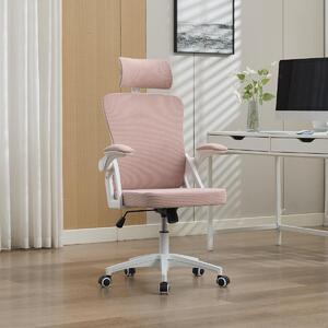 Sedia da ufficio ergonomica in rete con supporto lombare e poggiatesta regolabili – Sedia da scrivania direzionale a schienale alto per casa/ufficio. Rosa