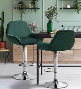 Set di 2 sgabelli da bar - sedute in velluto - altezza regolabile, girevole a 360° | Colore: verde scuro | Materiale base: metallo cromato