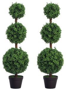 HOMCOM Set di 2 alberi artificiali 101,6 cm 3 boules di bosso topiario pianta finta verde PE con vaso interno ed esterno | Aosom Italy
