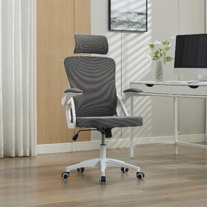 Sedia da ufficio ergonomica in rete con supporto lombare e poggiatesta regolabili – Sedia da scrivania direzionale a schienale alto per casa/ufficio. Grigio