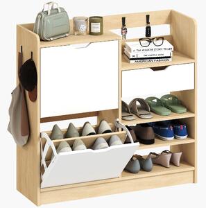 HOMCOM Mobile Portascarpe per Ingresso, Mobile Portascarpe con Cassetti Ribalta, Ripiani Aperti, 4 Ganci, per un massimo di 14 paia di scarpe, Bianco | Aosom Italy