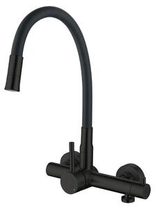 Rubinetto da cucina con attacco da 3/4 di pollice, beccuccio flessibile a 360°, 2 getti d'acqua, finitura nera opaca
