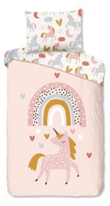 Set copripiumino e federa da bambini rosa in cotone per letto singolo 140x200 cm Unilove – Good Morning