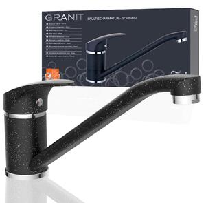 Rubinetto per lavabo con bocchetta girevole a 360°, ideale per lavabi doppi, in granito/nero