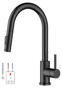 Rubinetto da cucina a bassa pressione, con doccetta estraibile, monocomando per acqua calda e fredda, adatto per scaldabagni e apparecchiature da incasso, finitura nera opaca