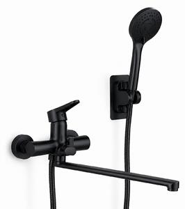 Miscelatore per vasca da bagno con doccetta, rubinetto per vasca con bocchetta lunga da 30 cm, miscelatore per vasca, in ottone, set completo con finitura cromata (nero)