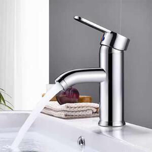 Rubinetto per lavabo da bagno in acciaio inossidabile, con beccuccio curvo, finitura argento
