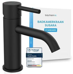 Rubinetto per vasca con beccuccio curvo, miscelatore monocomando dal design moderno, dotato di cartuccia Vetroceramica resistente e kit di montaggio, finitura nero opaco