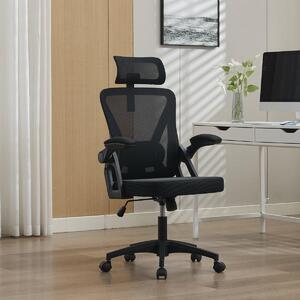 Sedia da ufficio ergonomica in rete con supporto lombare e poggiatesta regolabili – Sedia da scrivania direzionale a schienale alto per casa/ufficio. Nera