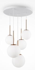 Maytoni Lampada a sospensione moderna in metallo con 5 pendenti in vetro rotondi Basic Form - 40W BIANCO ORO