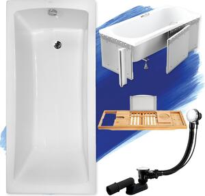 Set vasca rettangolare 5in1 140x70 con set di scarico premium e piedini GRATIS + rivestimento (polistirolo) + ripiano in legno di bambù | BADLAND OPTIMAZ