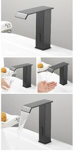 Miscelatore per lavabo da bagno - Miscelatore monocomando automatico con sensore - Bocchetta a cascata - Acqua calda e fredda - Ottone - Montaggio a incasso - Nero